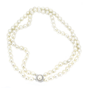 Double Strand Choker Filigree Japanese Saltwater Cultured Akoya Pearl Necklace - 14K White Gold 15 & 15.25 Inch