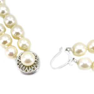 Double Strand Choker Filigree Japanese Saltwater Cultured Akoya Pearl Necklace - 14K White Gold 15 & 15.25 Inch
