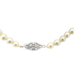 Choker Filigree Mid-Century Cultured Akoya Pearl Necklace Strand - 14K White Gold 15.25 Inch