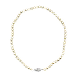 Choker Filigree Mid-Century Cultured Akoya Pearl Necklace Strand - 14K White Gold 15.25 Inch