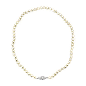 Choker Filigree Mid-Century Cultured Akoya Pearl Necklace Strand - 14K White Gold 15.25 Inch