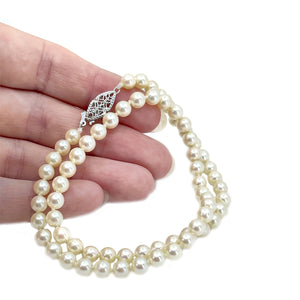 Choker Filigree Mid-Century Cultured Akoya Pearl Necklace Strand - 14K White Gold 15.25 Inch