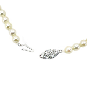 Choker Filigree Mid-Century Cultured Akoya Pearl Necklace Strand - 14K White Gold 15.25 Inch