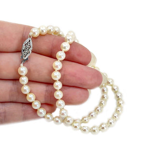 Lace Filigree Japanese Cultured Akoya Pearl Necklace - 14K White Gold 15.50 Inch