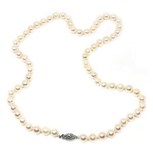 Filigree Vintage Japanese Saltwater Cultured Akoya Pearl Strand - 14K White Gold 22 Inch