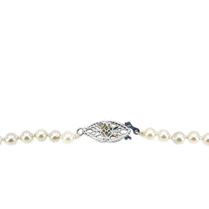 Filigree Vintage Graduated Japanese Saltwater Cultured Akoya Pearl Strand - 10K White Gold 20.50 Inch