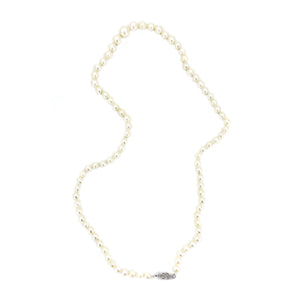 Filigree Retro Japanese Saltwater Cultured Akoya Pearl Necklace - 10K White Gold 18 Inch