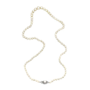 Filigree Vintage Graduated Japanese Saltwater Cultured Akoya Pearl Strand - 10K White Gold 20.50 Inch