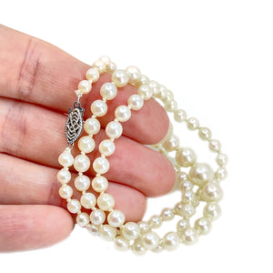 Filigree Retro Japanese Saltwater Cultured Akoya Pearl Necklace - 10K White Gold 18 Inch