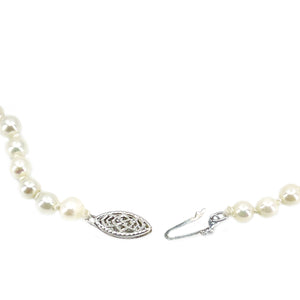 Filigree Retro Japanese Saltwater Cultured Akoya Pearl Necklace - 10K White Gold 18 Inch