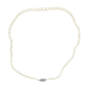 Estate Graduated Japanese Saltwater Cultured Akoya Pearl Filigree Necklace - 14K White Gold 17 Inch