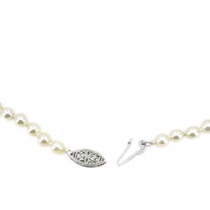 Estate Graduated Japanese Saltwater Cultured Akoya Pearl Filigree Necklace - 14K White Gold 17 Inch