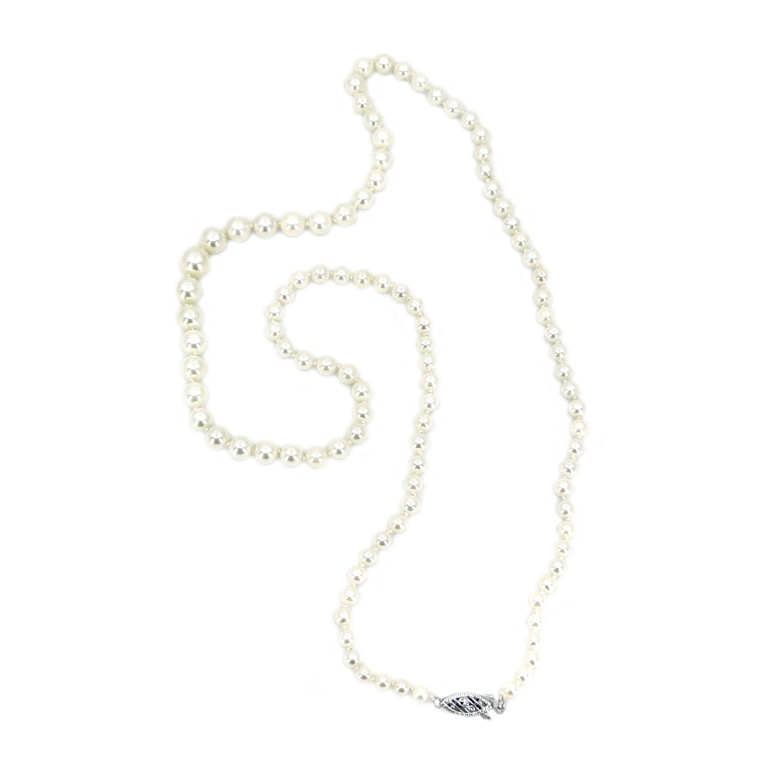 Vintage Japanese Saltwater Cultured Akoya Graduated Pearl Necklace - 10K White Gold 20.75 Inch