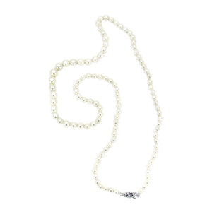 Vintage Japanese Saltwater Cultured Akoya Graduated Pearl Necklace - 10K White Gold 20.75 Inch
