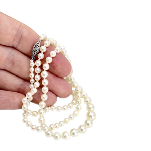 Vintage Japanese Saltwater Cultured Akoya Graduated Pearl Necklace - 10K White Gold 20.75 Inch