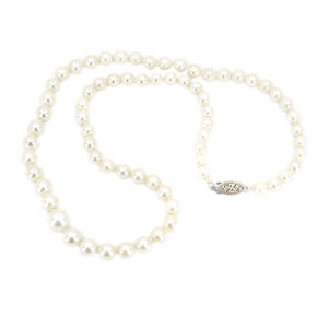 Vintage Japanese Saltwater Cultured Akoya Pearl Necklace - 14K White Gold 17 Inch