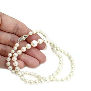 Vintage Japanese Saltwater Cultured Akoya Pearl Necklace - 14K White Gold 17 Inch