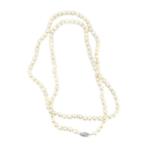 Opera Length Vintage Saltwater Japanese Cultured Akoya Pearl Strand - 14K White Gold 30 Inch