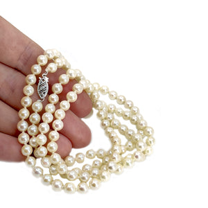 Opera Length Vintage Saltwater Japanese Cultured Akoya Pearl Strand - 14K White Gold 30 Inch
