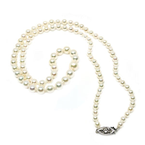 Estate Graduated Japanese Saltwater Cultured Akoya Pearl Strand - 14K White Gold 20.75 Inch