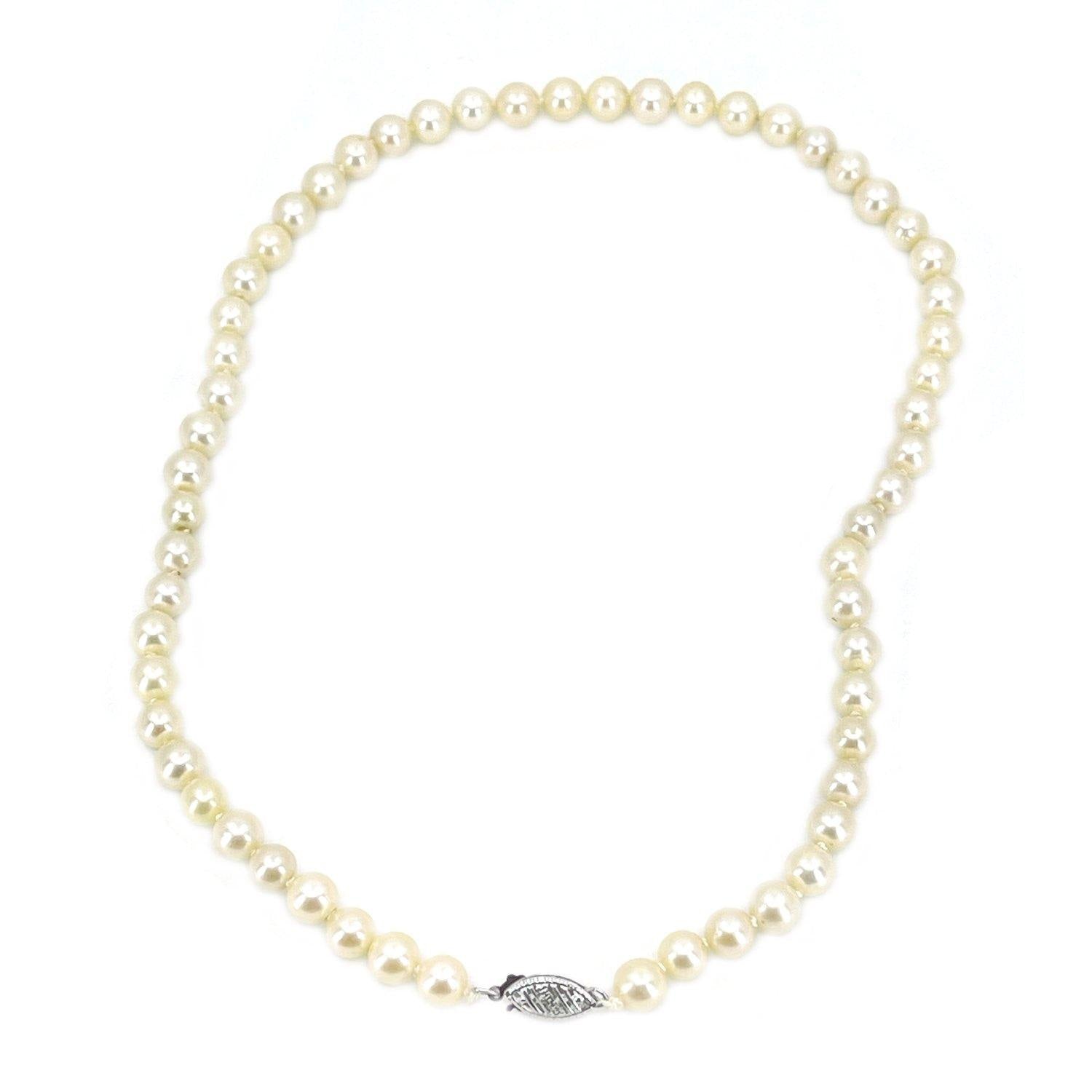 Choker Japanese Saltwater Cultured Akoya Pearl Necklace - 14K White Gold 15.50 Inch