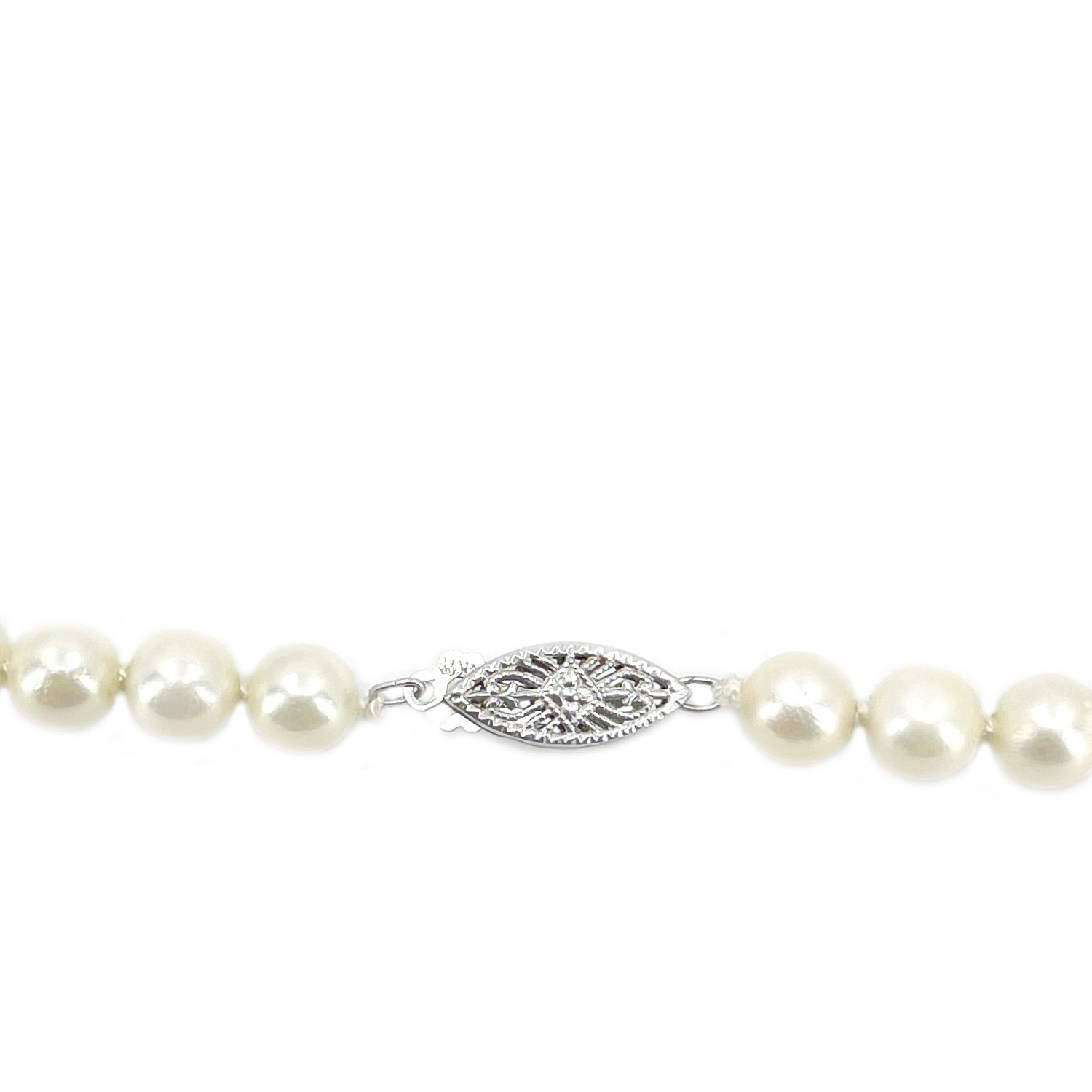 Filigree Retro Japanese Saltwater Cultured Akoya Pearl Vintage Necklace - 14K White Gold 23.50 Inch