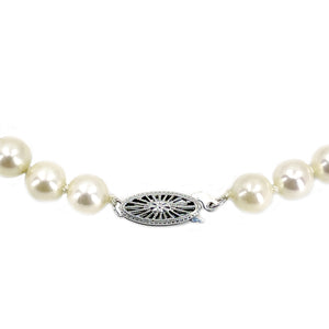 Filigree Modernist Vintage Japanese Saltwater Cultured Akoya Pearl Necklace - 14K White Gold 18.25 Inch