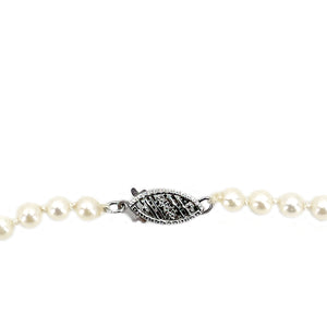 Vintage Filigree Graduated Japanese Saltwater Cultured Akoya Pearl Necklace - 10K White Gold 19.25 Inch