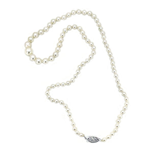 Vintage Filigree Graduated Japanese Saltwater Cultured Akoya Pearl Necklace - 10K White Gold 19.25 Inch