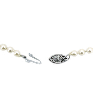 Vintage Filigree Graduated Japanese Saltwater Cultured Akoya Pearl Necklace - 10K White Gold 19.25 Inch