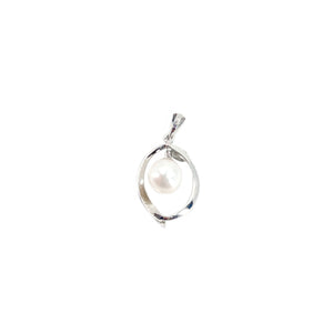 Nouveau Botanical Leaf Japanese Saltwater Cultured Akoya Retro Pendant- 14K White Gold