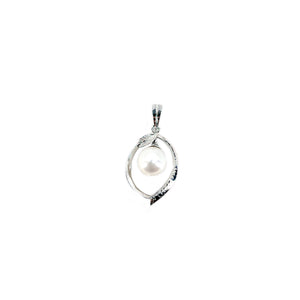 Nouveau Botanical Leaf Japanese Saltwater Cultured Akoya Retro Pendant- 14K White Gold
