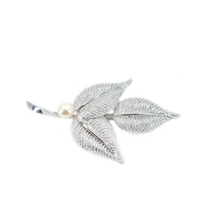 Wells Leaf Japanese Saltwater Cultured Akoya Pearl Brooch- Sterling Silver