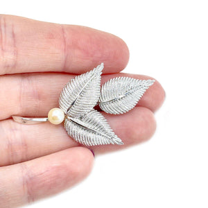 Wells Leaf Japanese Saltwater Cultured Akoya Pearl Brooch- Sterling Silver