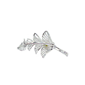 Delicate Leaf Modernist Japanese Saltwater Akoya Cultured Pearl Brooch- Sterling Silver