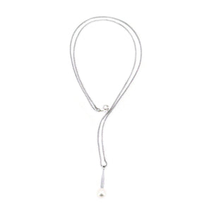 Mid Century Modern Japanese Cultured Akoya Pearl Pendant- 14K White Gold 18 Inch