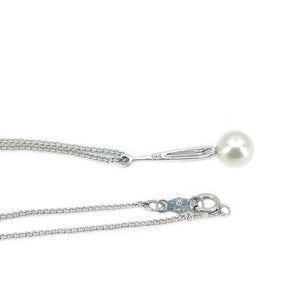 Mid Century Modern Japanese Cultured Akoya Pearl Pendant- 14K White Gold 18 Inch