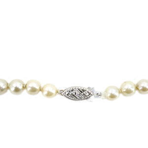 Vintage Cream Graduated Japanese Saltwater Cultured Akoya Pearl Necklace - 14K White Gold 19.75 Inch