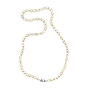 Vintage Cream Graduated Japanese Saltwater Cultured Akoya Pearl Necklace - 14K White Gold 19.75 Inch