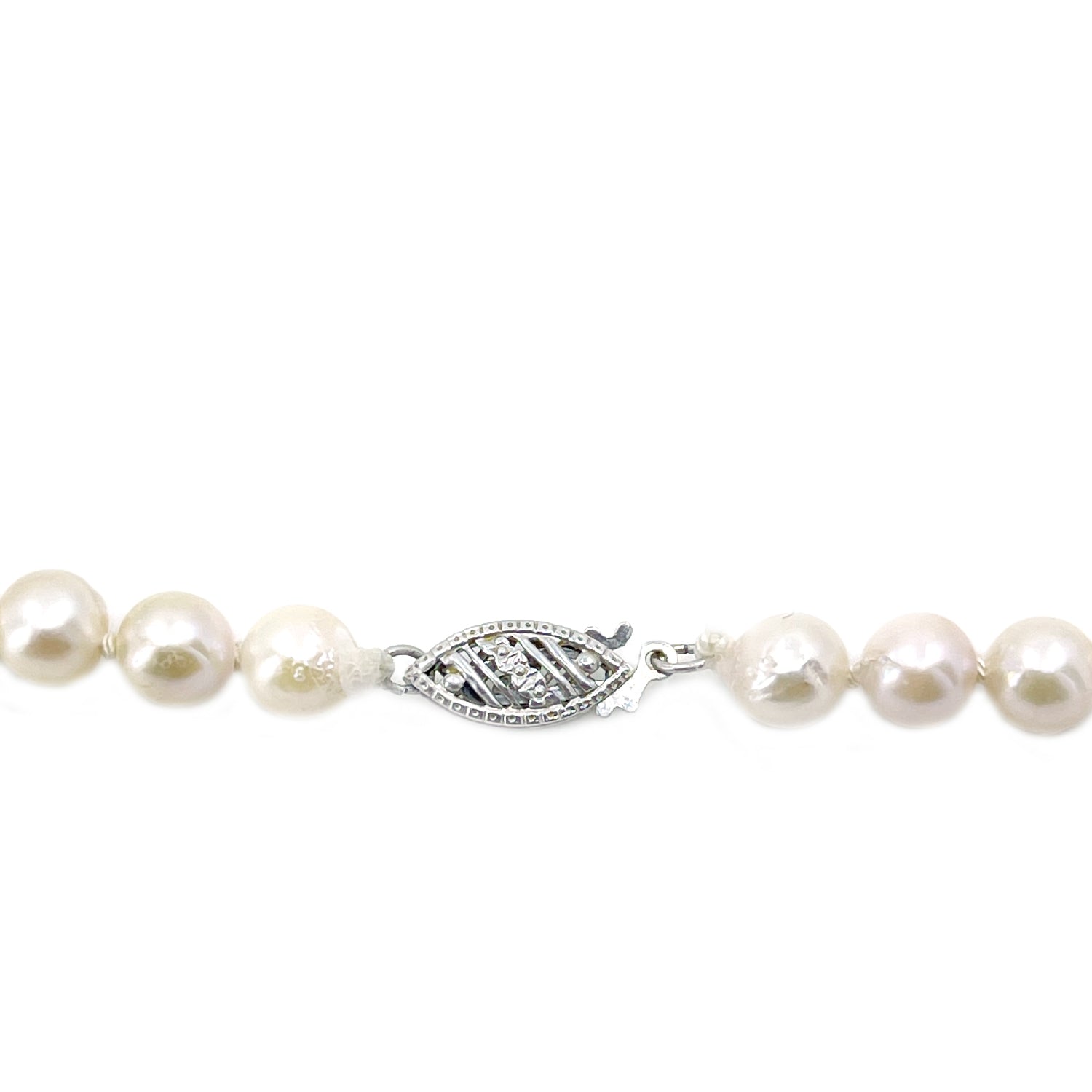 Retro Rosy Japanese Saltwater Cultured Akoya Pearl Necklace - 14K White Gold 19.50 Inch