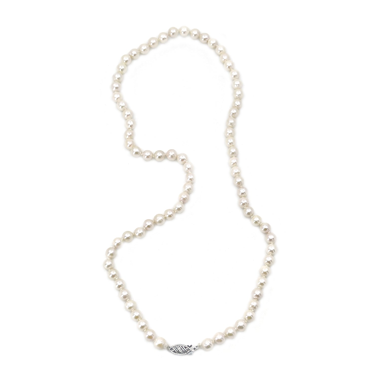 Retro Rosy Japanese Saltwater Cultured Akoya Pearl Necklace - 14K White Gold 19.50 Inch