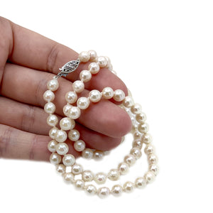 Retro Rosy Japanese Saltwater Cultured Akoya Pearl Necklace - 14K White Gold 19.50 Inch