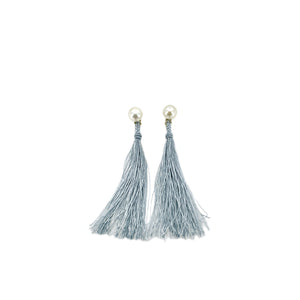 Kumihimo Braided Light Gray Natural Silk Tassel Pierced Earring Enhancer- 14K Yellow Gold 3 Inch