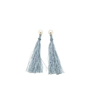 Kumihimo Braided Light Gray Natural Silk Tassel Pierced Earring Enhancer- Sterling Silver 2 1/4 Inch