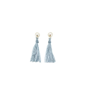 Kumihimo Braided Light Gray Natural Silk Tassel Pierced Earring Enhancer- Sterling Silver 1 3/8 Inch