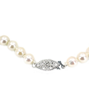 Sweetheart Lace Filigree Japanese Cultured Akoya Pearl Necklace - 10K White Gold 17.50 Inch
