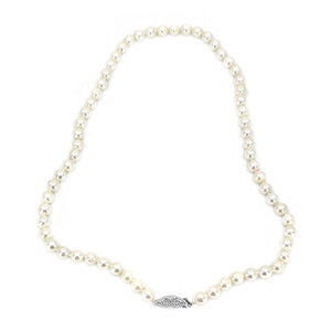 Sweetheart Lace Filigree Japanese Cultured Akoya Pearl Necklace - 10K White Gold 17.50 Inch