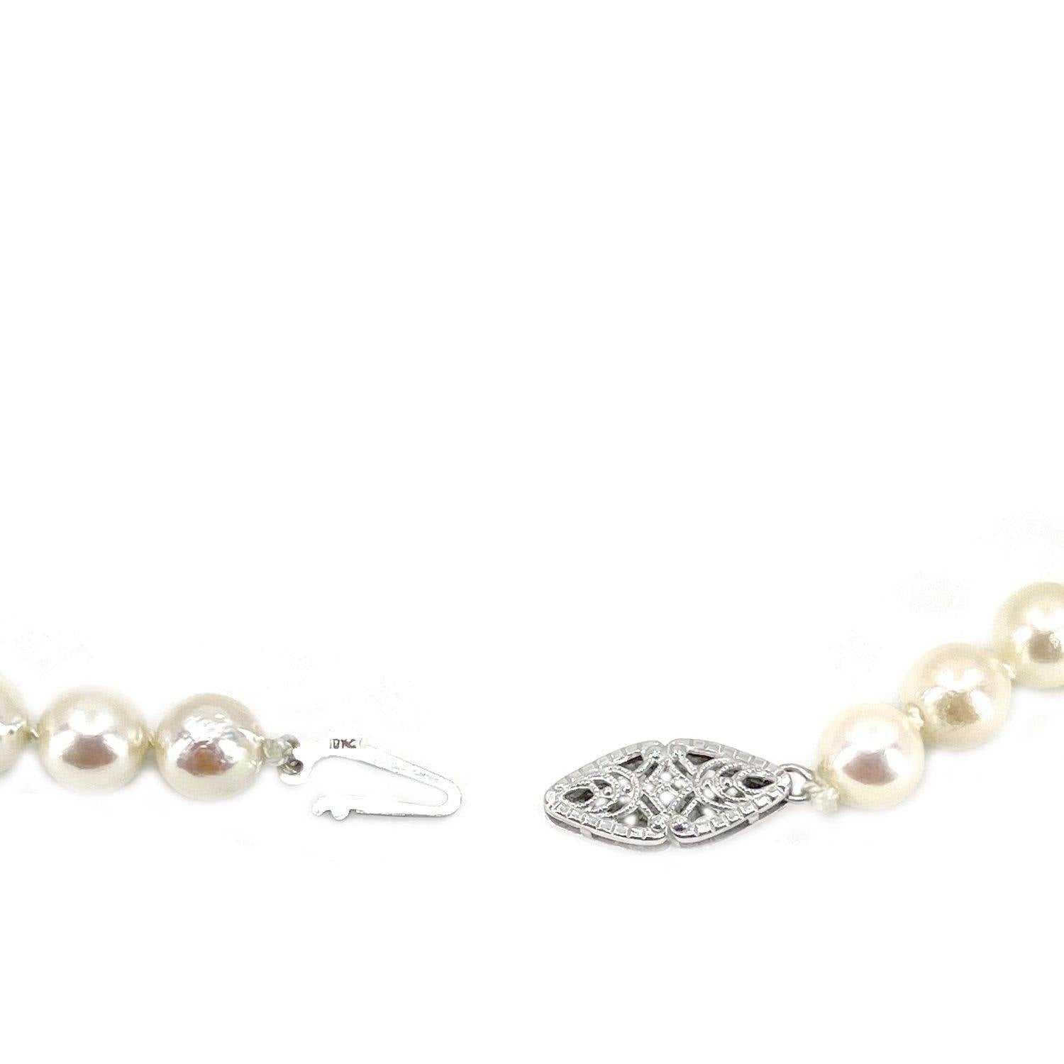 Sweetheart Lace Filigree Japanese Cultured Akoya Pearl Necklace - 10K White Gold 17.50 Inch