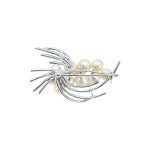 Mid Century Cluster Japanese Saltwater Akoya Vintage Cultured Pearl Brooch- Sterling Silver