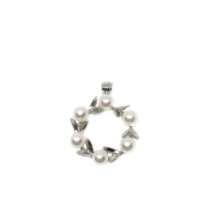 Wreath Japanese Cultured Akoya Pearl Floral Pendant- Sterling Silver